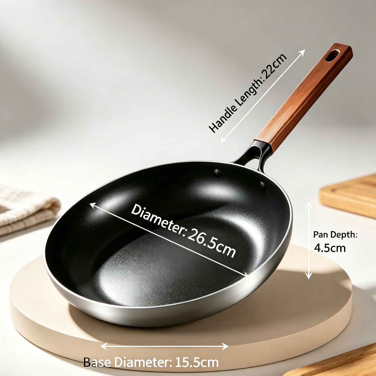 Wooden Handle Frying Pan 26.5cm Kitchen Skillet