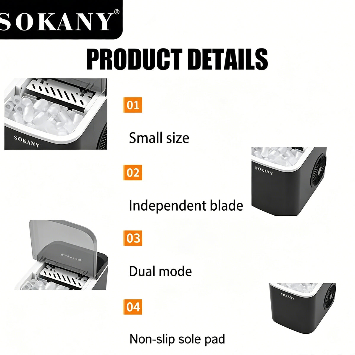 SOKANY Portable Countertop Ice Maker Machine, 9 Ice Cubes Ready in 6 Mins, 2 Ice Cube Sizes, 26Lbs Ice Daily, 112W for Home, Bar & Milk Tea Shop