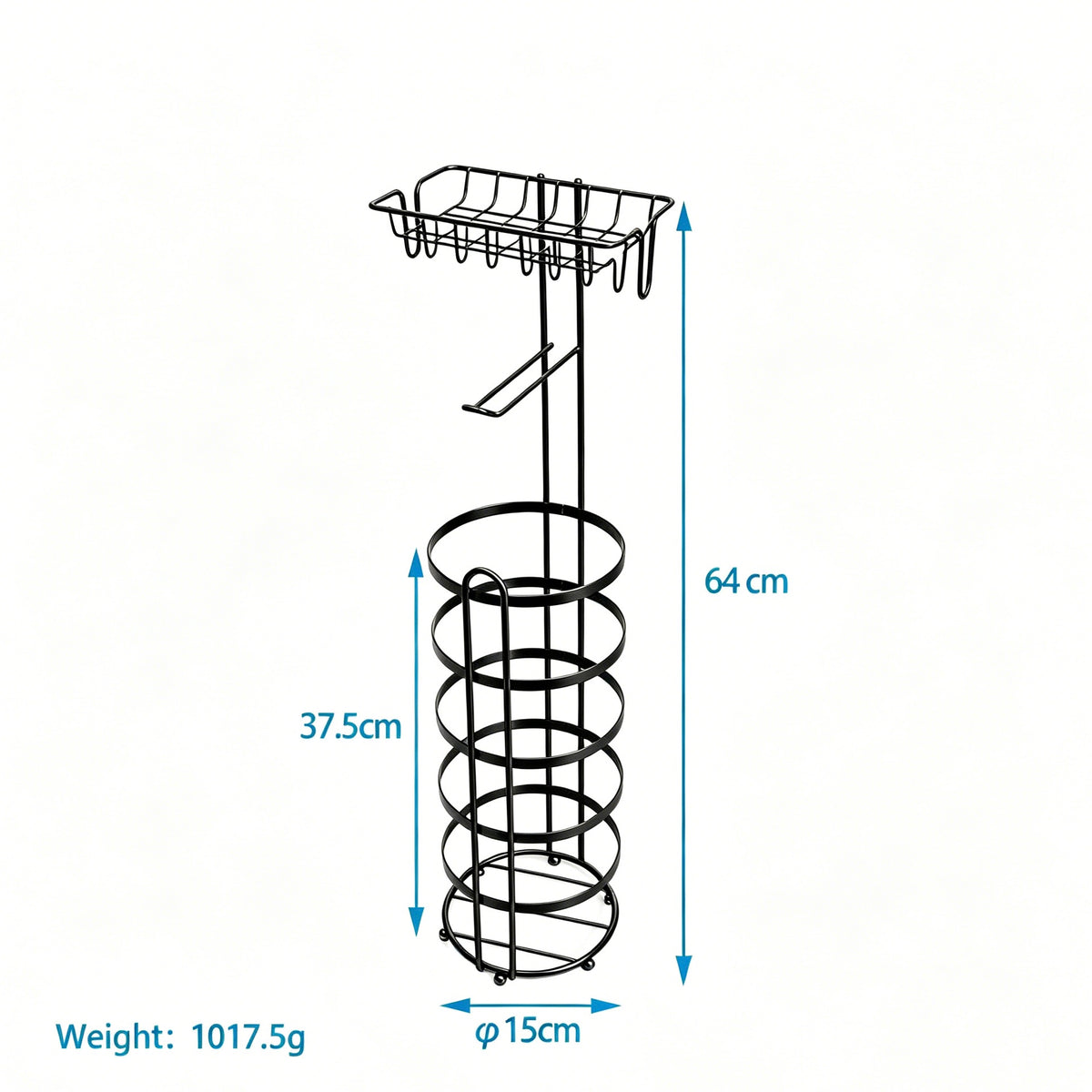Freestanding Toilet Paper Holder, Bathroom Tissue Storage Rack with Top Storage Basket, Height 64cm