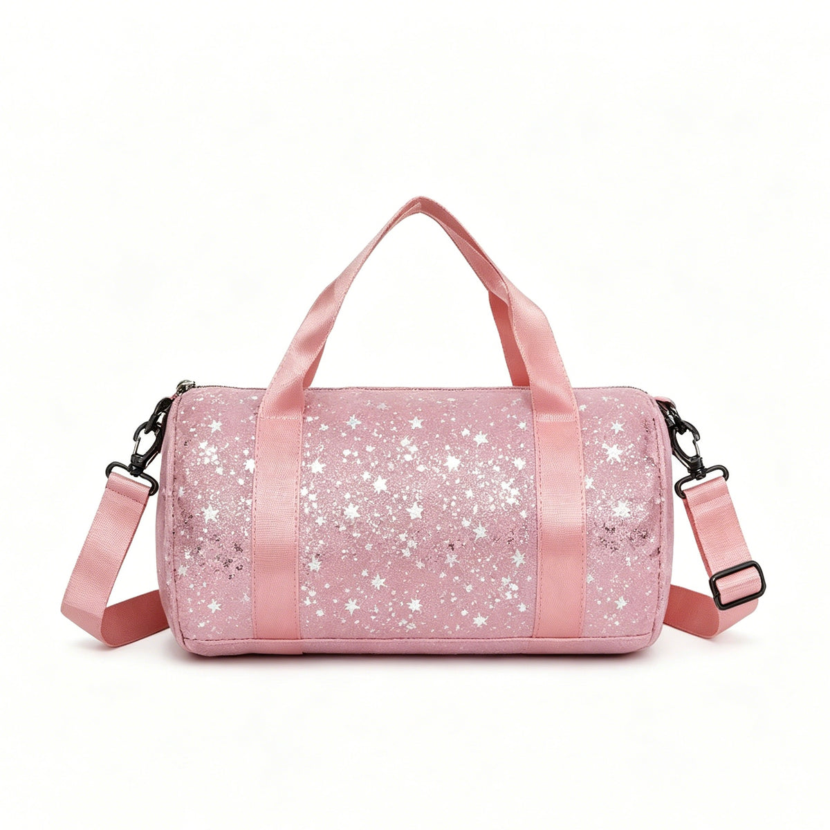 Glitter Star Print Barrel Duffle Bag, Sparkly Gym Sports Handbag with Detachable Adjustable Shoulder Strap