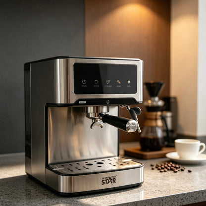 Winning Star 20Bar Espresso Machine, 850W Stainless Steel Coffee Maker with Digital Display & Milk Frother