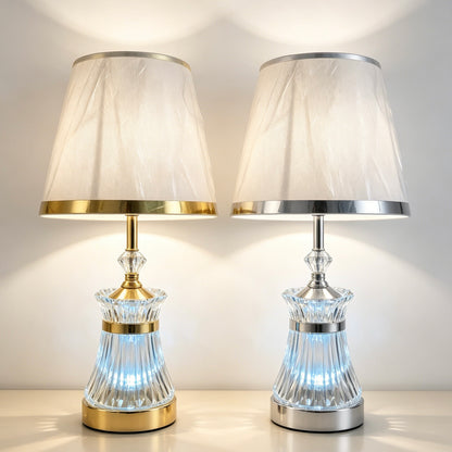46cm Luxury Crystal Bedside Table Lamp, Fabric Lampshade Decorative Desk Lamp for Bedroom Living Room