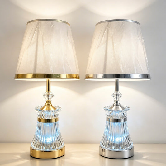46cm Luxury Crystal Bedside Table Lamp, Fabric Lampshade Decorative Desk Lamp for Bedroom Living Room
