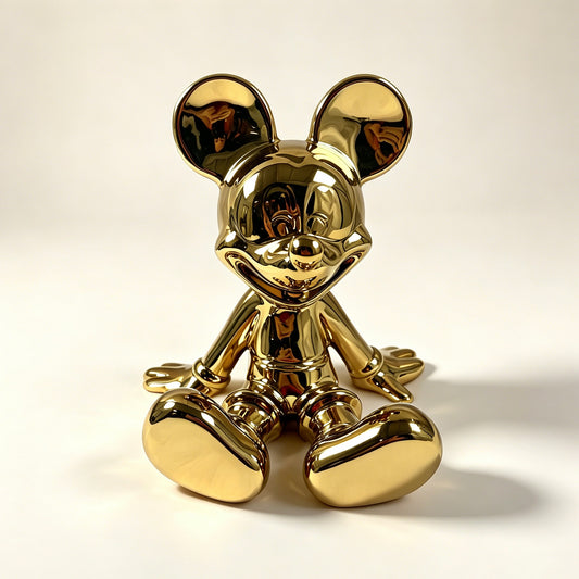 Gold Electroplated Mickey Figurine, 20cm Sitting Statue for Home Tabletop Decor