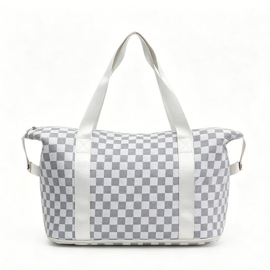 Checkered Expandable Travel Duffle Bag, Wet Dry Separation Weekender Tote Bag
