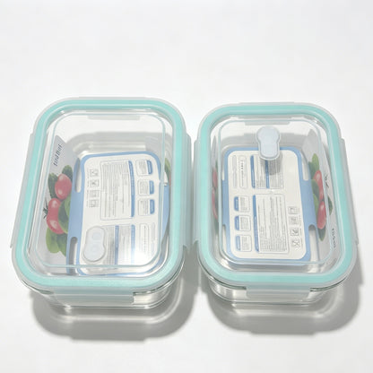 2 Pack Borosilicate Glass Food Storage Containers, Pink Airtight Lock Lids, 1040ml & 700ml Meal Prep Boxes