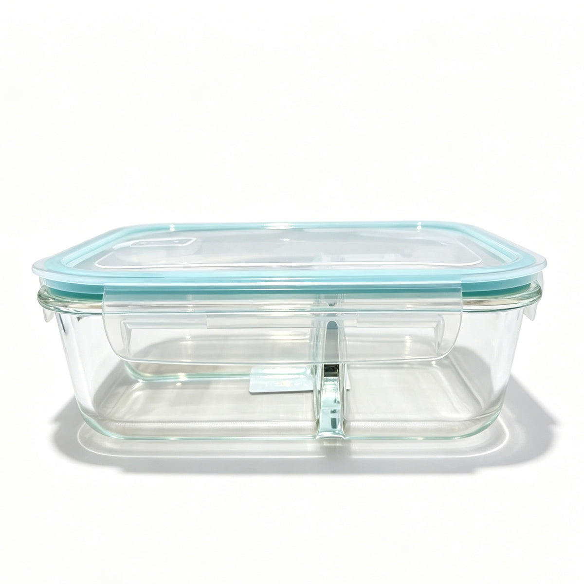 1520ml Borosilicate Glass Food Storage Container with Built-in Glass Divider, Rotatable Vent Valve, Airtight Lid, Microwave & Oven Safe Meal Prep Box