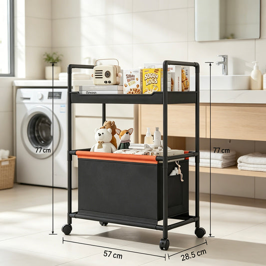2-Tier Rolling Storage Cart with Laundry Hamper