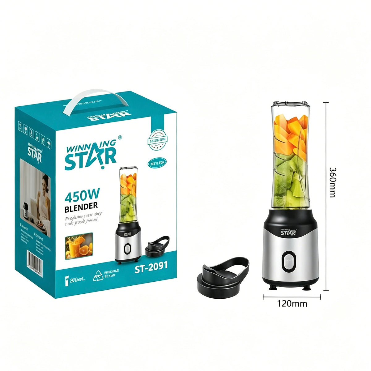 Winning Star 600ml Personal Blender, 110V 450W Portable Juice Maker