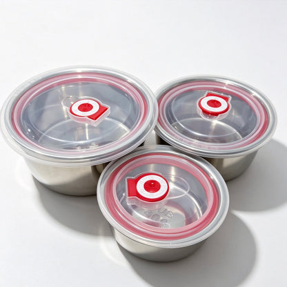 3Pcs Stainless Steel Airtight Food Storage Bowls