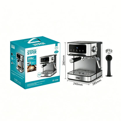 Winning Star 20Bar Espresso Machine, 850W Stainless Steel Coffee Maker with Digital Display & Milk Frother