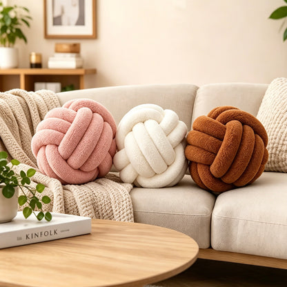 Boucle Knot Ball Pillow, Hand Knotted Decor Cushion, 22cm Diameter
