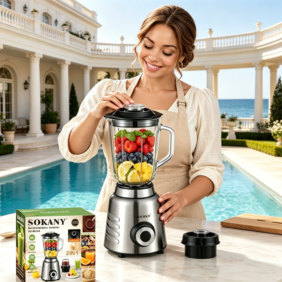 SOKANY SK-03048 2 IN 1 Multi-Purpose Blender, 110V Stainless Steel Juicer & Coffee Grinder for Home