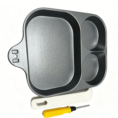 Non Stick 2+1 Divided Breakfast Frying Pan, Multi Zone Cooking Skillet with Detachable Handle, Includes Assembly Screwdriver, 400mm x 190mm