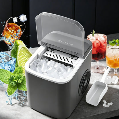 SOKANY Portable Countertop Ice Maker Machine, 9 Ice Cubes Ready in 6 Mins, 2 Ice Cube Sizes, 26Lbs Ice Daily, 112W for Home, Bar & Milk Tea Shop