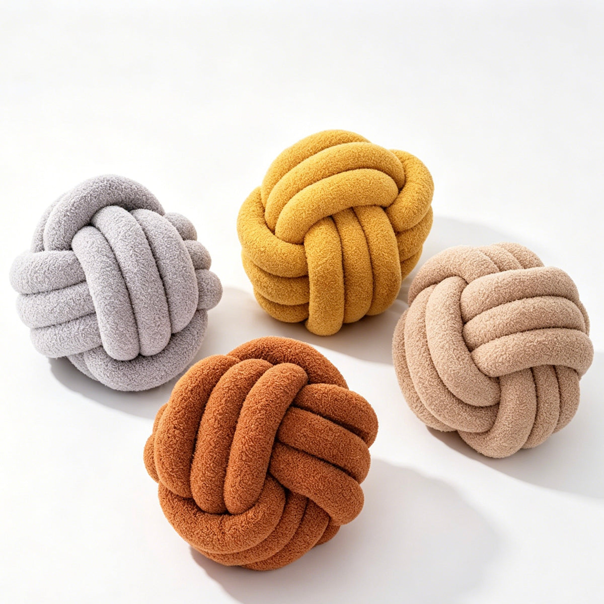 Boucle Knot Ball Pillow, Hand Knotted Decor Cushion, 22cm Diameter