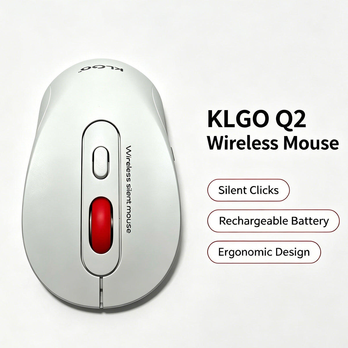 KLGO Q2 Dual Mode Silent Wireless Mouse, 2.4G & Bluetooth 5.4 Rechargeable Ergonomic Computer Mouse, Quiet Click Portable USB Wireless Mice for Laptop, Desktop, Tablet & Mobile Phone