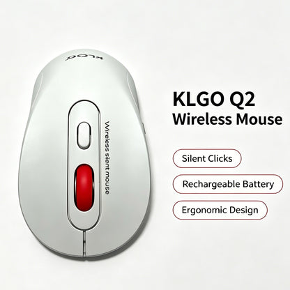 KLGO Q2 Dual Mode Silent Wireless Mouse, 2.4G & Bluetooth 5.4 Rechargeable Ergonomic Computer Mouse, Quiet Click Portable USB Wireless Mice for Laptop, Desktop, Tablet & Mobile Phone