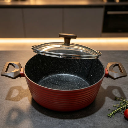 240mm Non-stick Casserole Pot With Glass Lid, PFOA Free Soup Stew Pot, Heat Resistant Double Handles, Suitable For All Stovetops