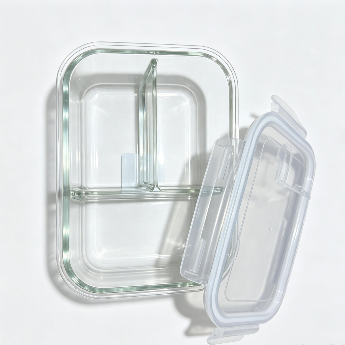 1520ml Borosilicate Glass Food Storage Container with Built-in Glass Divider, Rotatable Vent Valve, Airtight Lid, Microwave & Oven Safe Meal Prep Box