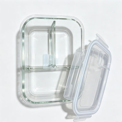 1520ml Borosilicate Glass Food Storage Container with Built-in Glass Divider, Rotatable Vent Valve, Airtight Lid, Microwave & Oven Safe Meal Prep Box