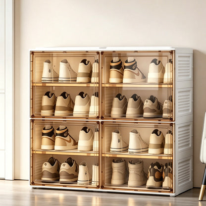 Foldable Shoe Storage Cabinet, 85×34×70cm, PET Transparent Door, Stackable Dustproof Shoe Organizer for Entryway