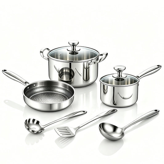 WINNING STAR Stainless Steel 8-piece Cookware Set Soup Pot Milk Pot Frying Pot with Kitchen Utensils
