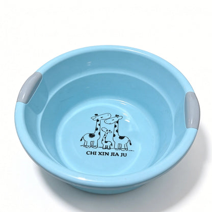 Light Blue Thickened PP Plastic Wash Basin with Dual Handles, 46cm × 20cm, 22L Large Capacity Cute Giraffe Print Household Bowl