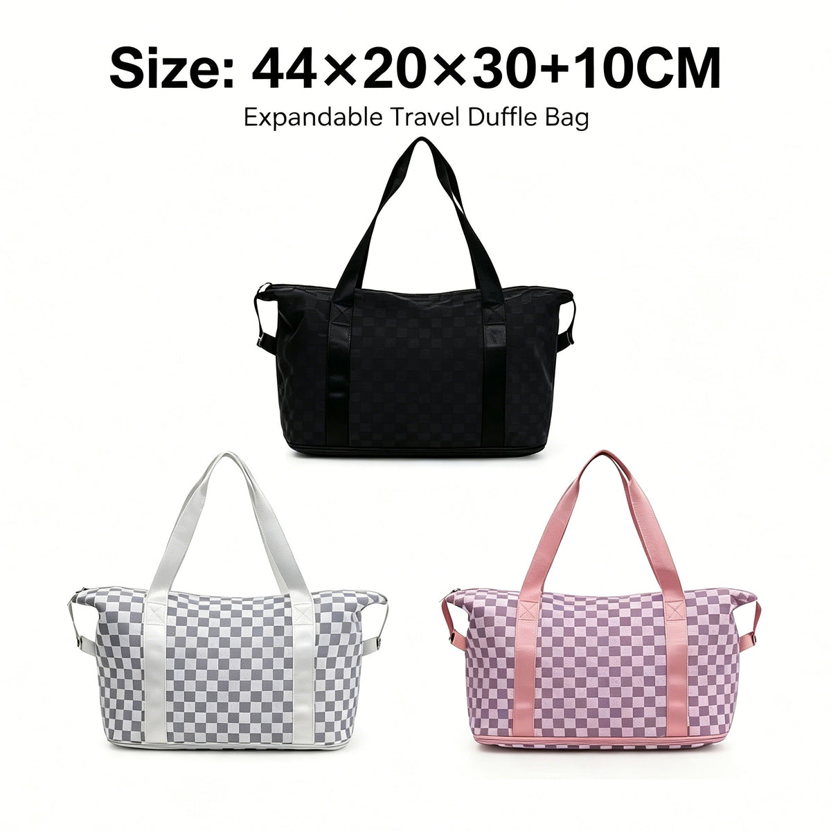 Checkered Expandable Travel Duffle Bag, Wet Dry Separation Weekender Tote Bag