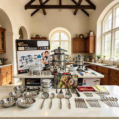 Complete 100‑Piece Stainless Steel Kitchen Cookware Set, All‑in‑One Cooking Kit