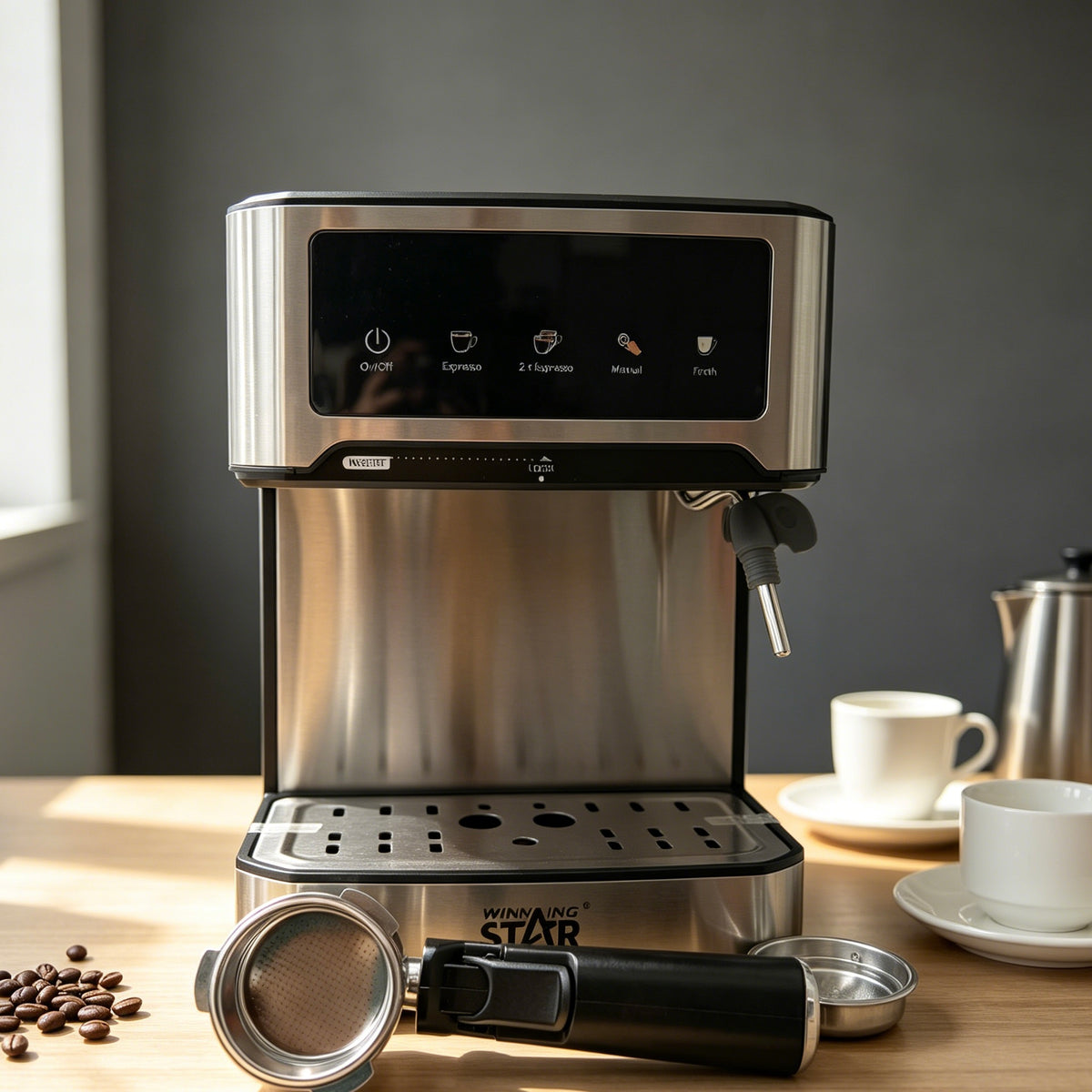 Winning Star 20Bar Espresso Machine, 850W Stainless Steel Coffee Maker with Digital Display & Milk Frother