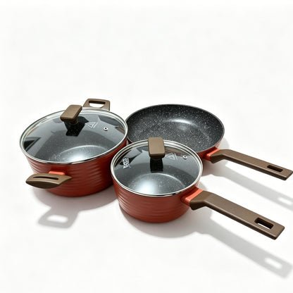 5-Piece Stainless Steel Non-Stick Cookware Set, Frying Pan, Stock Pot & Milk Pot For Kitchen