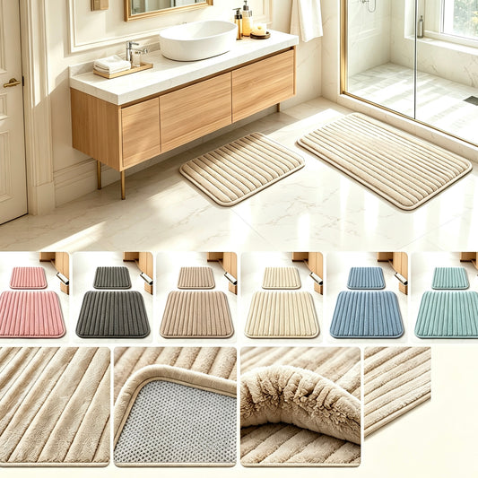 Luxury Ultra‑Soft Flannel Striped Bathroom Mat 2‑Pieces Set