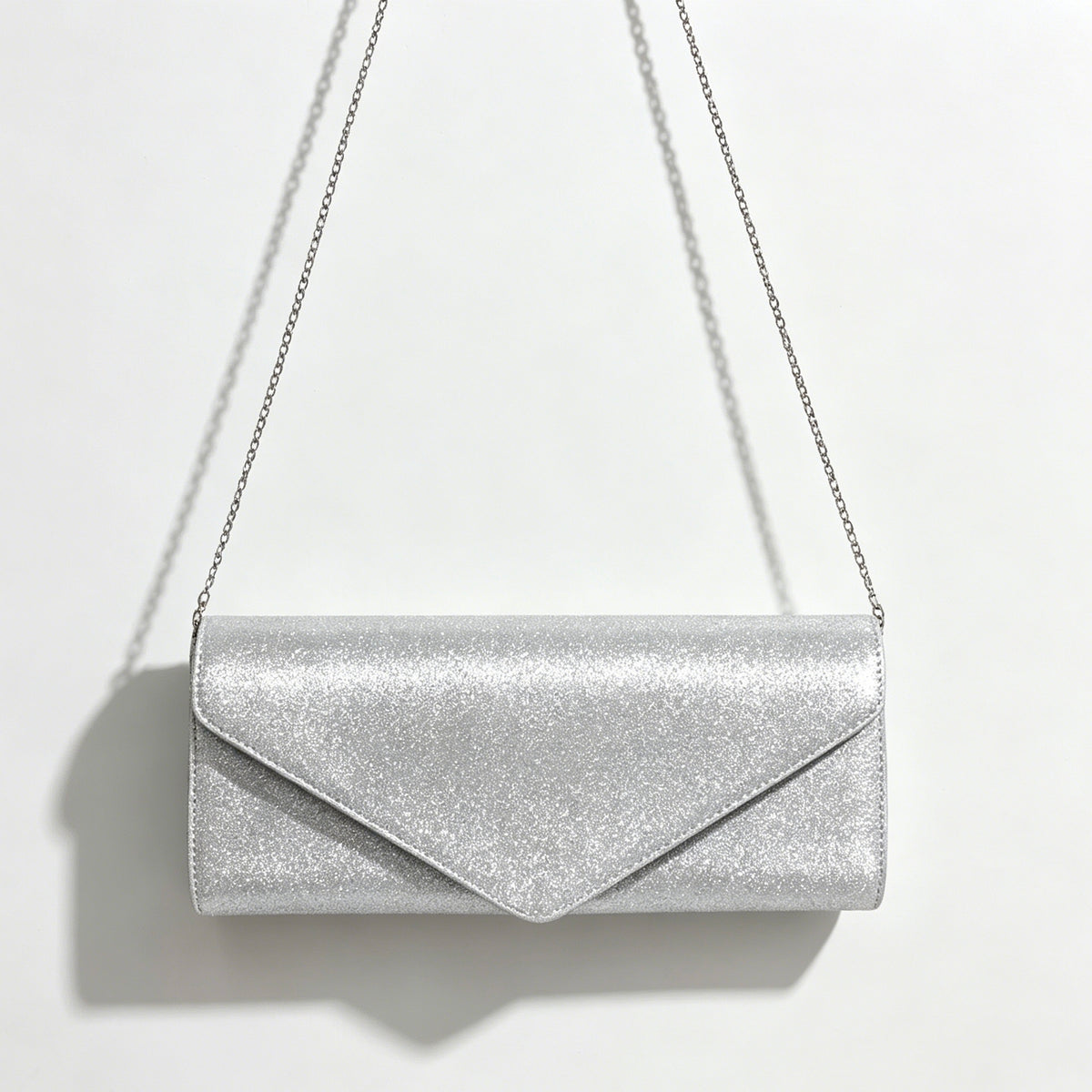 Glitter Envelope Clutch Bag, Slim Evening Shoulder Purse with Detachable Chain Strap