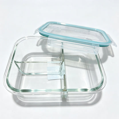 1520ml Borosilicate Glass Food Storage Container with Built-in Glass Divider, Rotatable Vent Valve, Airtight Lid, Microwave & Oven Safe Meal Prep Box
