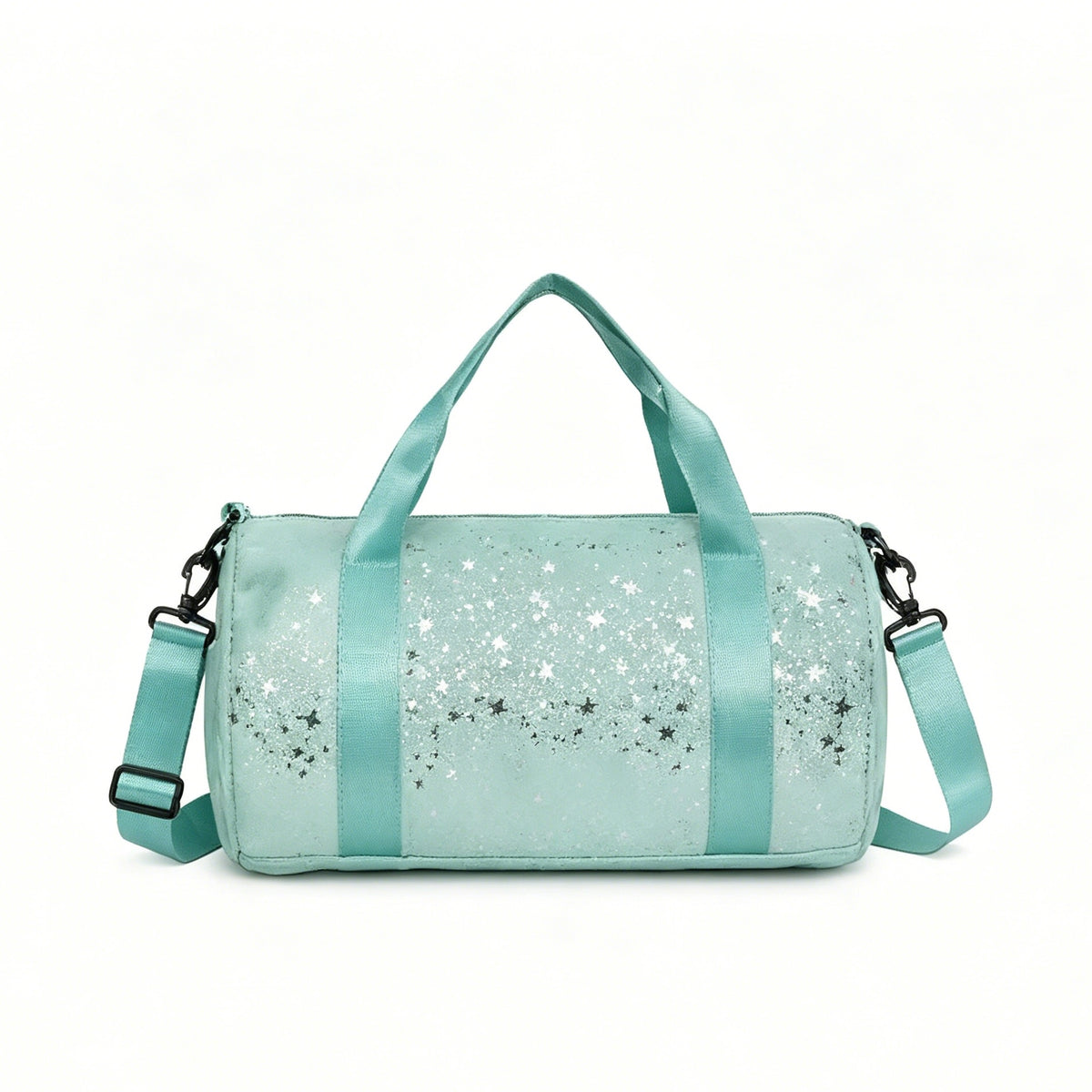 Glitter Star Print Barrel Duffle Bag, Sparkly Gym Sports Handbag with Detachable Adjustable Shoulder Strap
