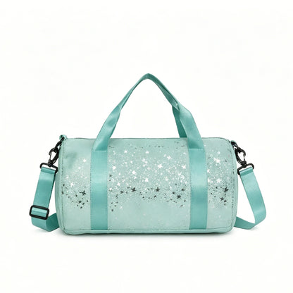 Glitter Star Print Barrel Duffle Bag, Sparkly Gym Sports Handbag with Detachable Adjustable Shoulder Strap