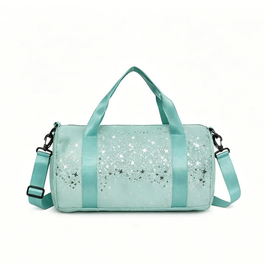 Glitter Star Print Barrel Duffle Bag, Sparkly Gym Sports Handbag with Detachable Adjustable Shoulder Strap