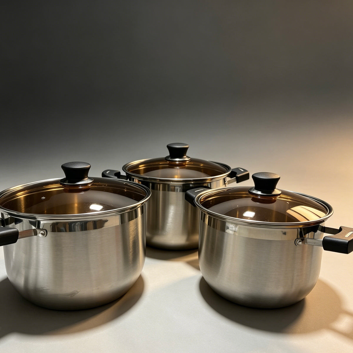 Composite Steel Ultra-High Stainless Steel Pot Set 3pcs, 24/26/28cm, Glass Lid Stock Pot Cookware Set