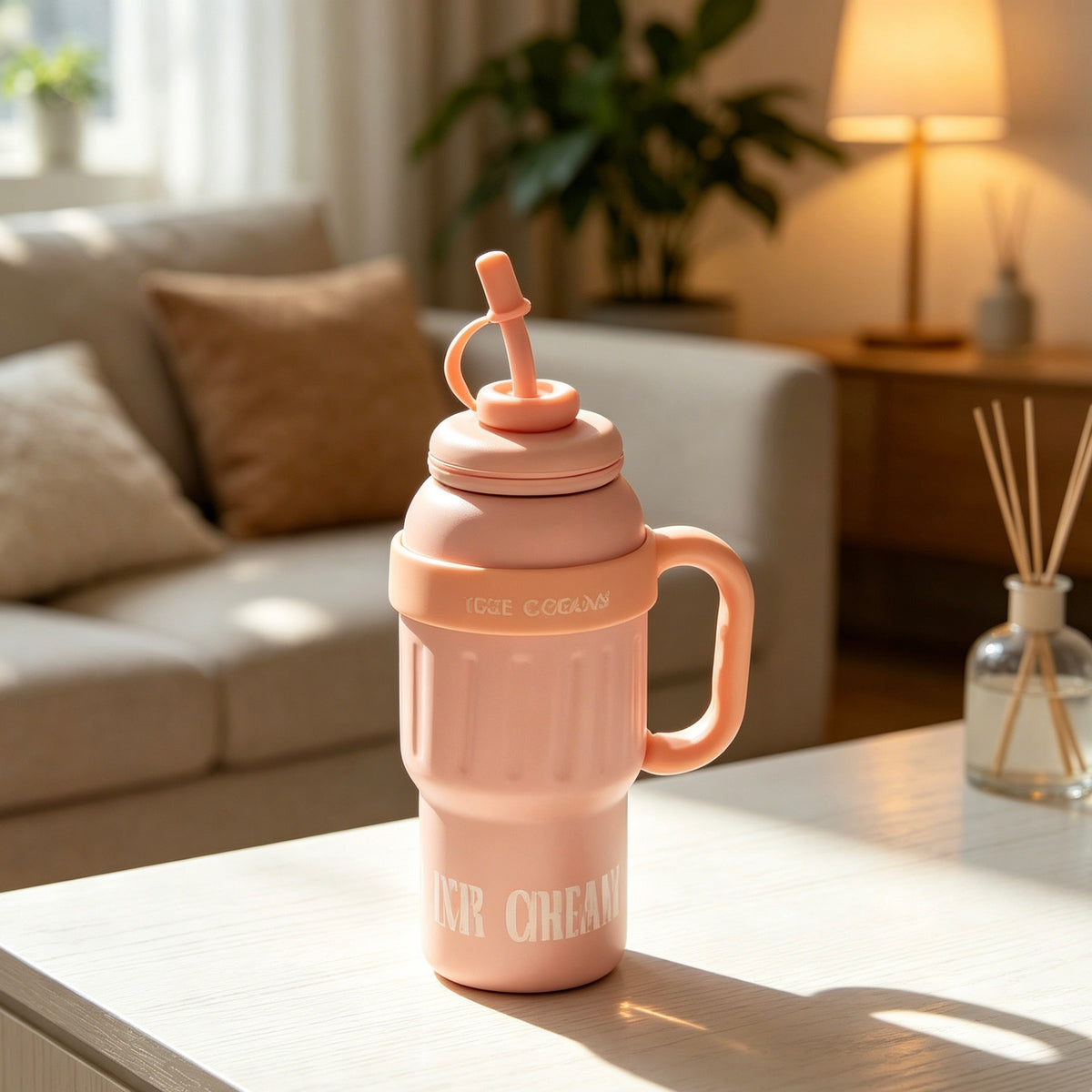 1000ML Large Capacity Straw Water Bottle With Handle, INS Style Portable Tumbler, 3 Colors: Rose Red, Light Blue Pink, Nude Pink