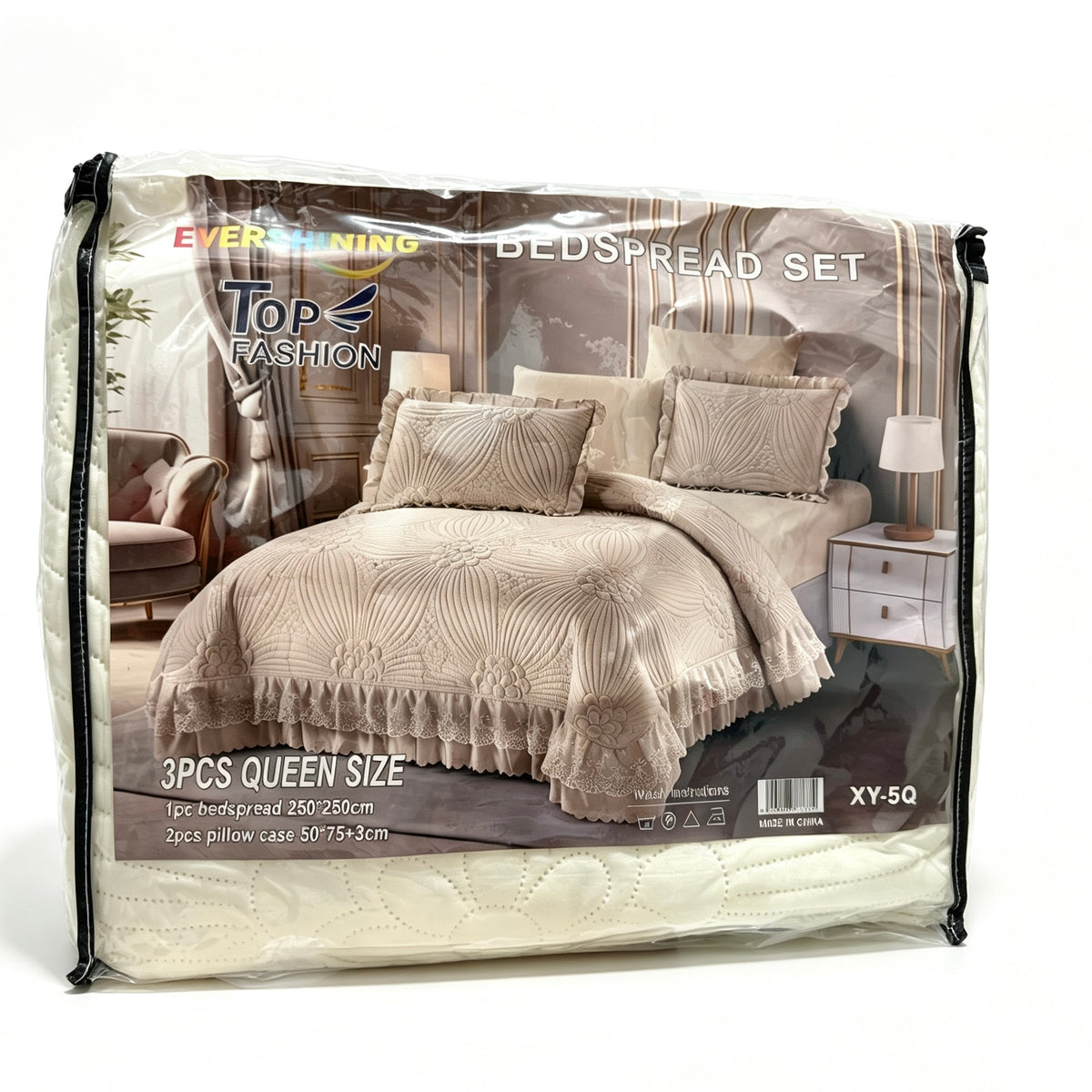 Thick Weight Elegant Lace Ruffle Quilted Bedspread Set, Queen Size 3PCS, Floral Embossed Pattern,  Random Color Delivery ，Not Thin Style XY‑5Q