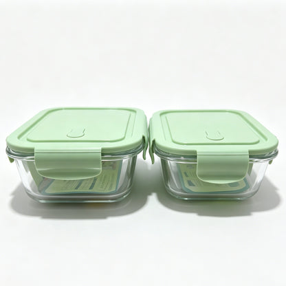 2 Pack Borosilicate Glass Food Storage Containers, Pink Airtight Lock Lids, 1040ml & 700ml Meal Prep Boxes
