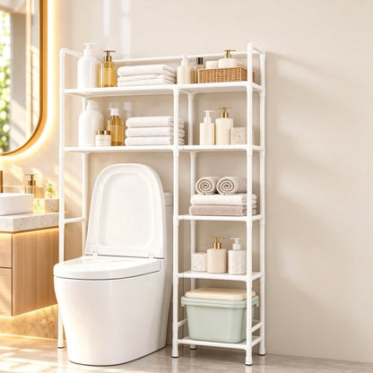 2-Tier Over-the-Toilet Storage Rack, White Bathroom Space Saver Organizer