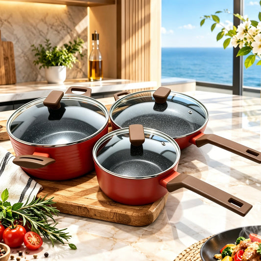 5-Piece Stainless Steel Non-Stick Cookware Set, Frying Pan, Stock Pot & Milk Pot For Kitchen