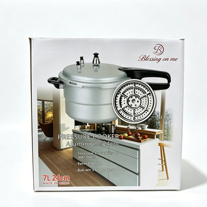Blessing On Me 5L Aluminium Pressure Cooker 22cm, 6 Safety Features, Thick Base Stock Pot with Steamer Rack