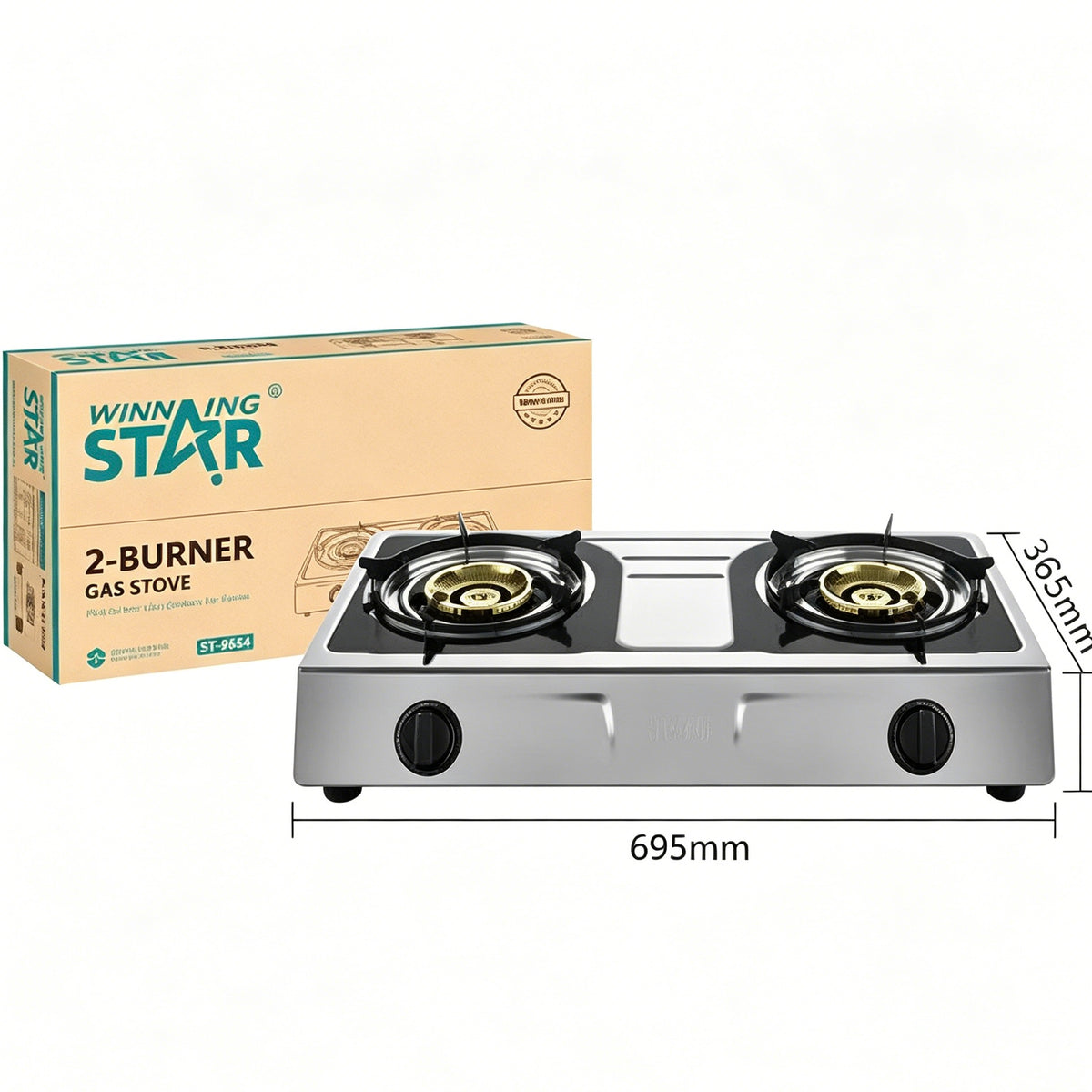 Winning Star 2-Burner Portable Gas Stove, Stainless Steel Tabletop Gas Cooker