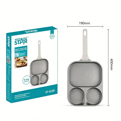 Non Stick 2+1 Divided Breakfast Frying Pan, Multi Zone Cooking Skillet with Detachable Handle, Includes Assembly Screwdriver, 400mm x 190mm