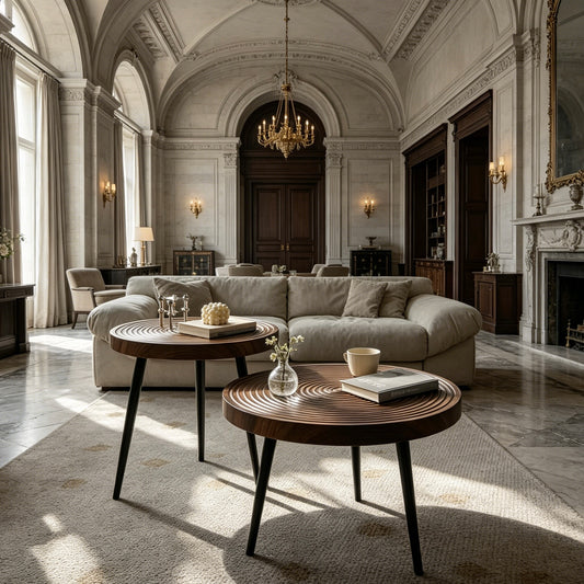 Nesting Round Coffee Table Set of 2, Concentric Ripple Tabletop