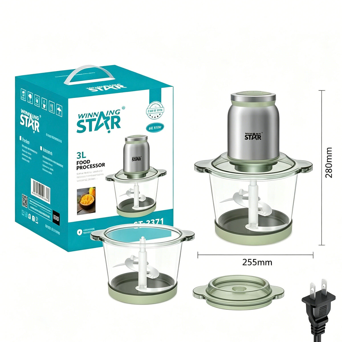 Winning Star 3L Electric Food Processor, 110V Glass Bowl Food Chopper
