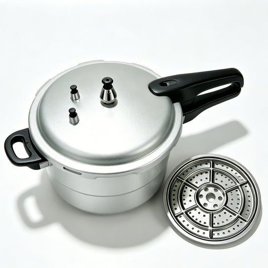Blessing On Me 5L Aluminium Pressure Cooker 22cm, 6 Safety Features, Thick Base Stock Pot with Steamer Rack